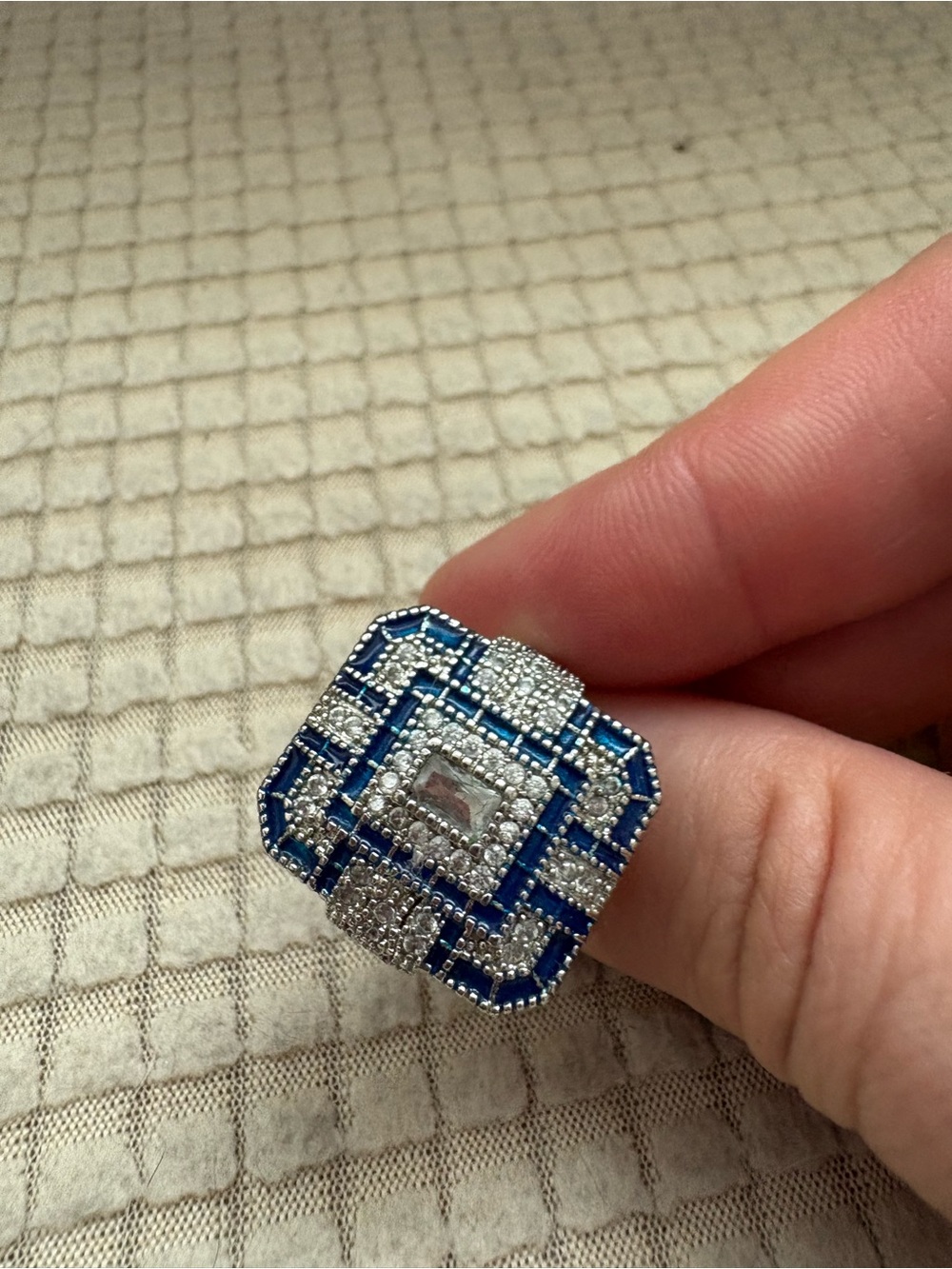 Blue and Silver Crystal Cocktail Ring - Women Jewelry